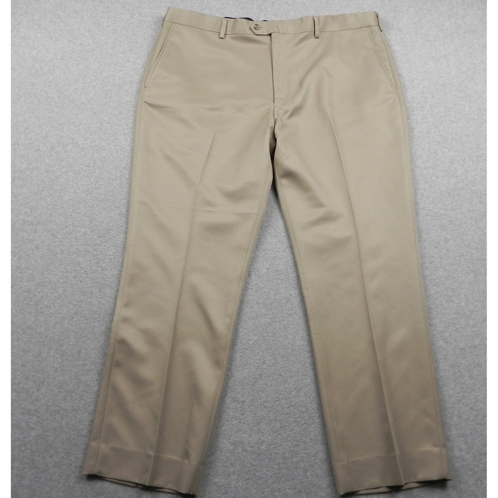Roundtree & Yorke Dress Pants Mens 40x29 Khaki TravelSmart Flat Front Trousers